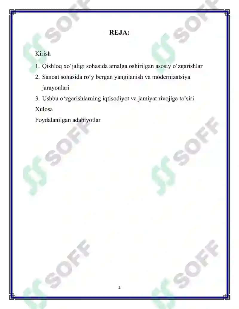QISHLOQ XO'JALIGI VA SANOAT SOHASIDAGI O'ZGARISHLAR 2