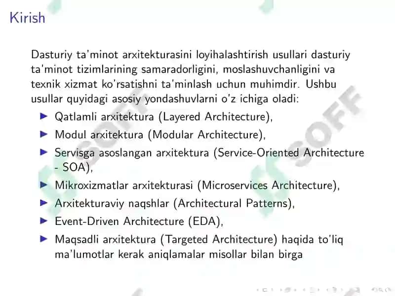 Dasturiy Ta’minot Arxitekturasini Loyihalashtirish Usullari 2