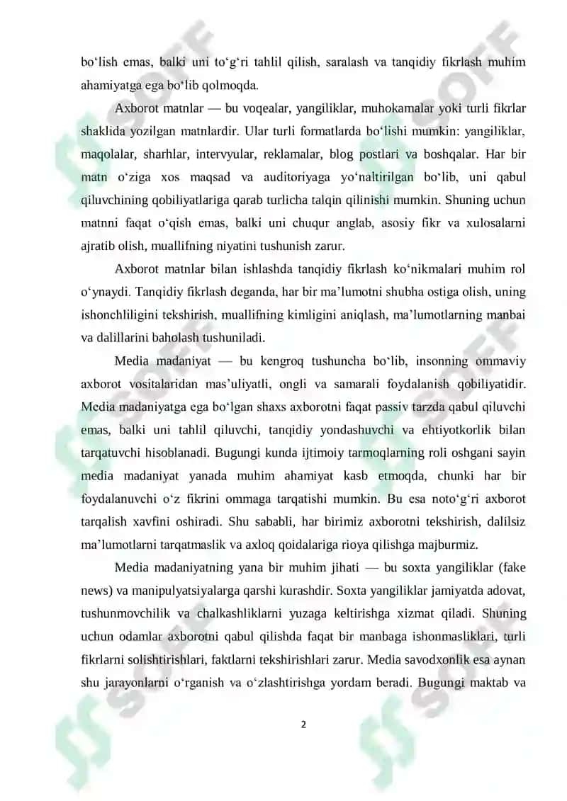 Axborot Matnlar Bilan Ishlash va Media Madaniyat 2