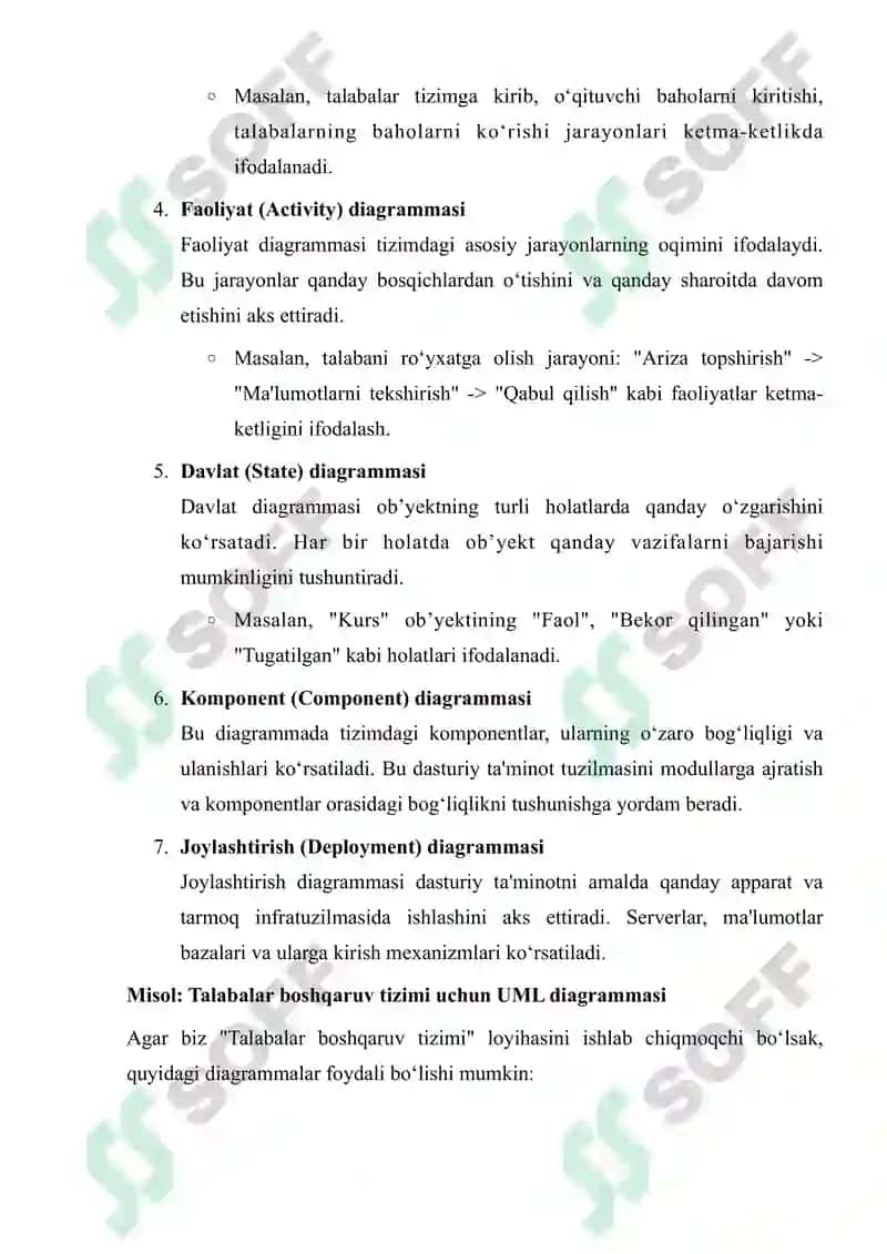 Tizimli dasturlash usullari. UML- modellashtirish usuli 2