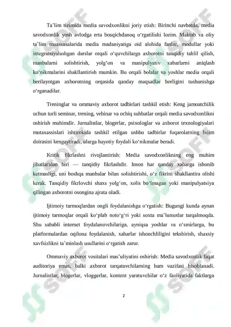 MEDIA SAVODXONLIKNI RIVOJLANTIRISH YO'LLARI 2