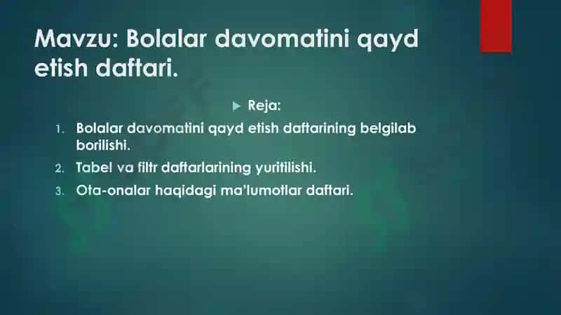 Bolalar davomatini qayd etish daftari 2