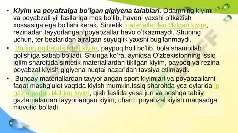 Kiyim boshlar va oyoq kiyim gigiyenasi 2