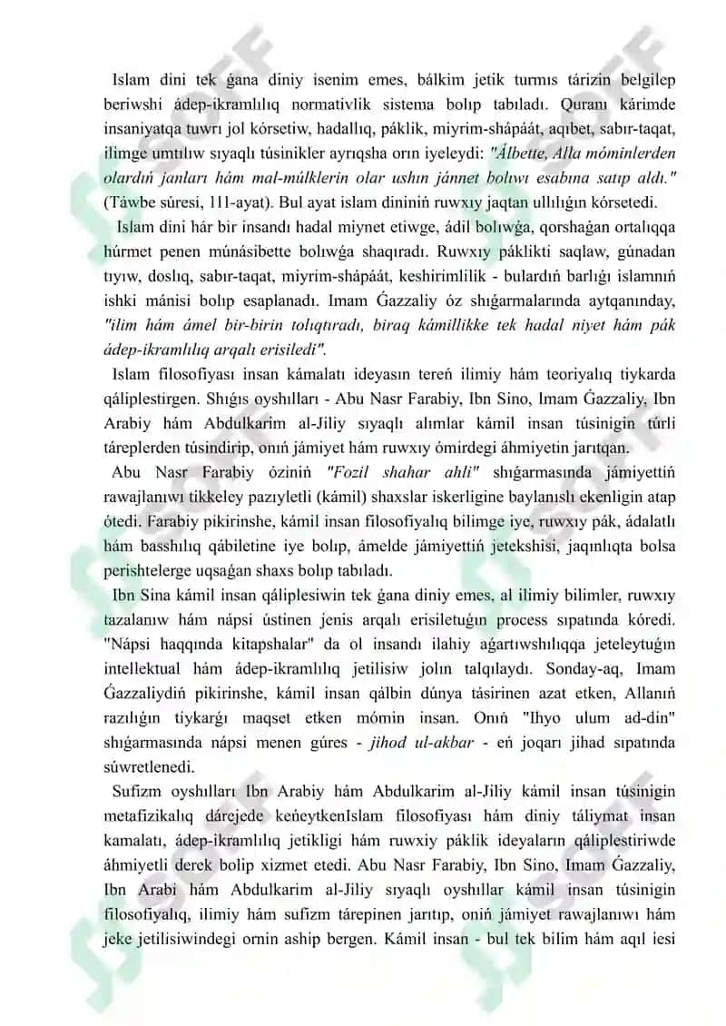SHÍĠÍS OYSHÍLLARÍNÍŃ ISLAM DININIŃ INSÁN KÁMILINE TÁSIRI HAQQÍNDAĠÍ IDEY ALARÍ esse 2