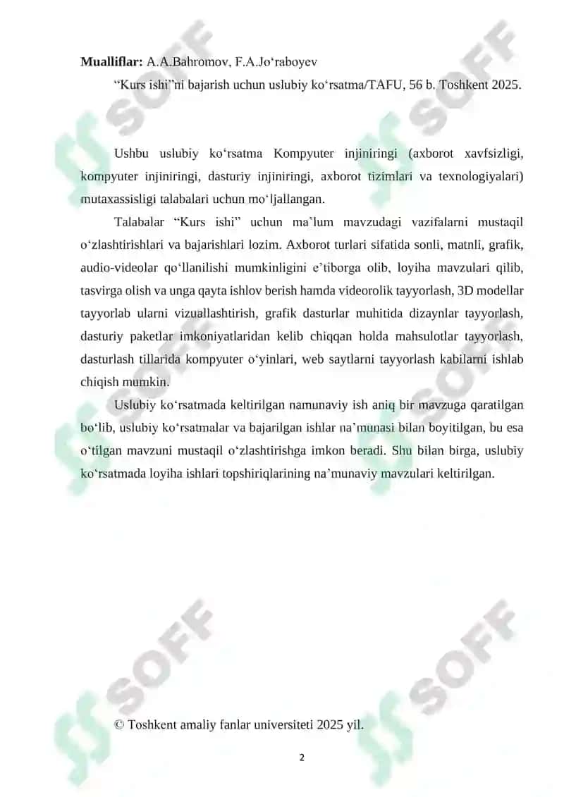 "Kurs ishi"ni bajarish uchun uslubiy ko‘rsatma 2