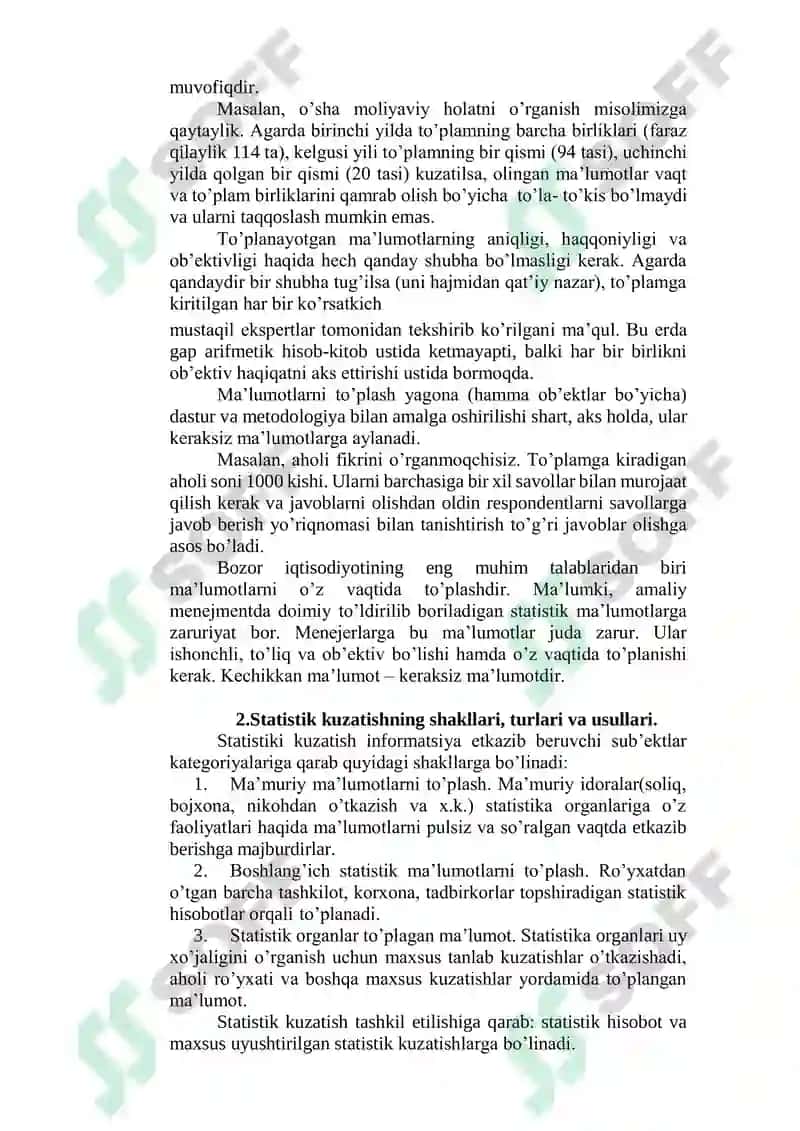Statistik maʼlumotlarni toʼplash nazariyasi va amaliyoti 2