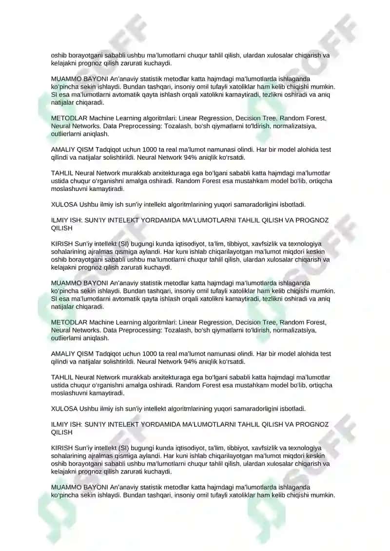 ilmiy ish: sun'iy intelekt yordamida ma'lumotlarni tahlil qilish va prognoz qilish 2