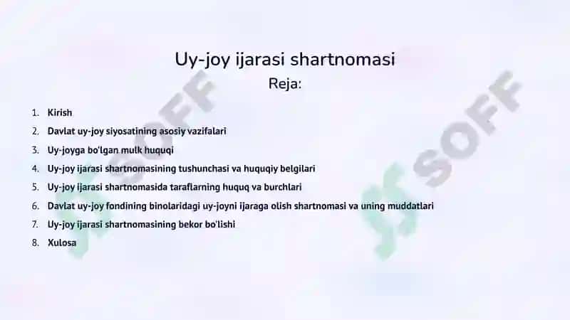 Uy-joy ijarasi shartnomasi Mustaqil ish 2