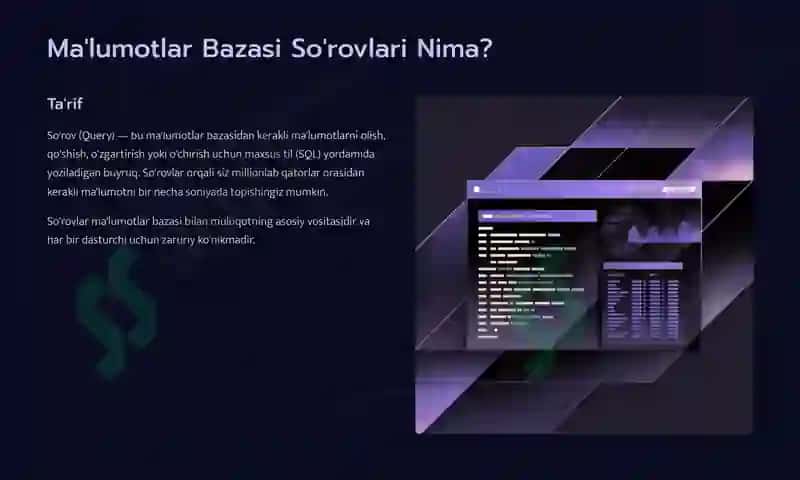 Ma'lumotlar Bazasida So'rovlar yaratish va qo'llash 2