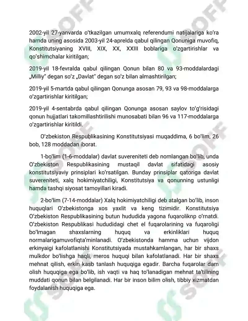 Oʻzbekiston Respublikasi Konstitutsiyasi 2