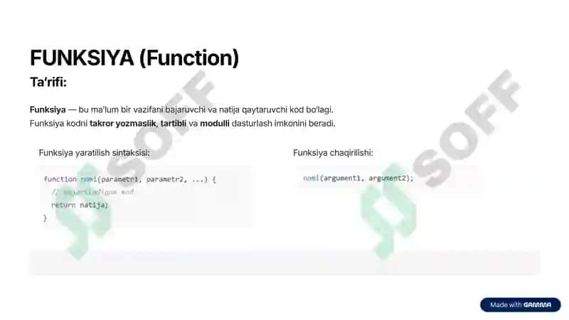 JavaScriptda Funksiyalar va massivlar 2