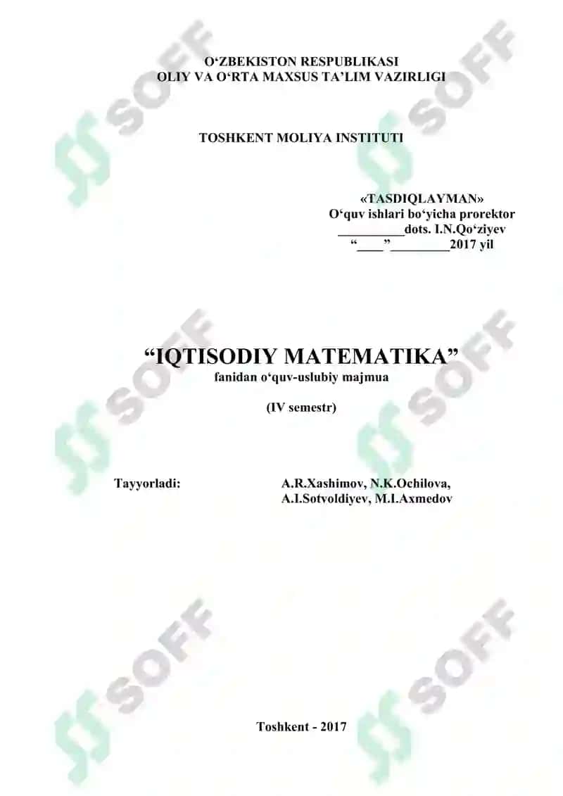 IQTISODIY MATEMATIKA fanidan о‘quv-uslubiy majmua 2