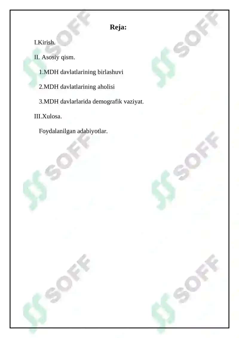 MDH davlatlari aholisi demografik vaziyati 2