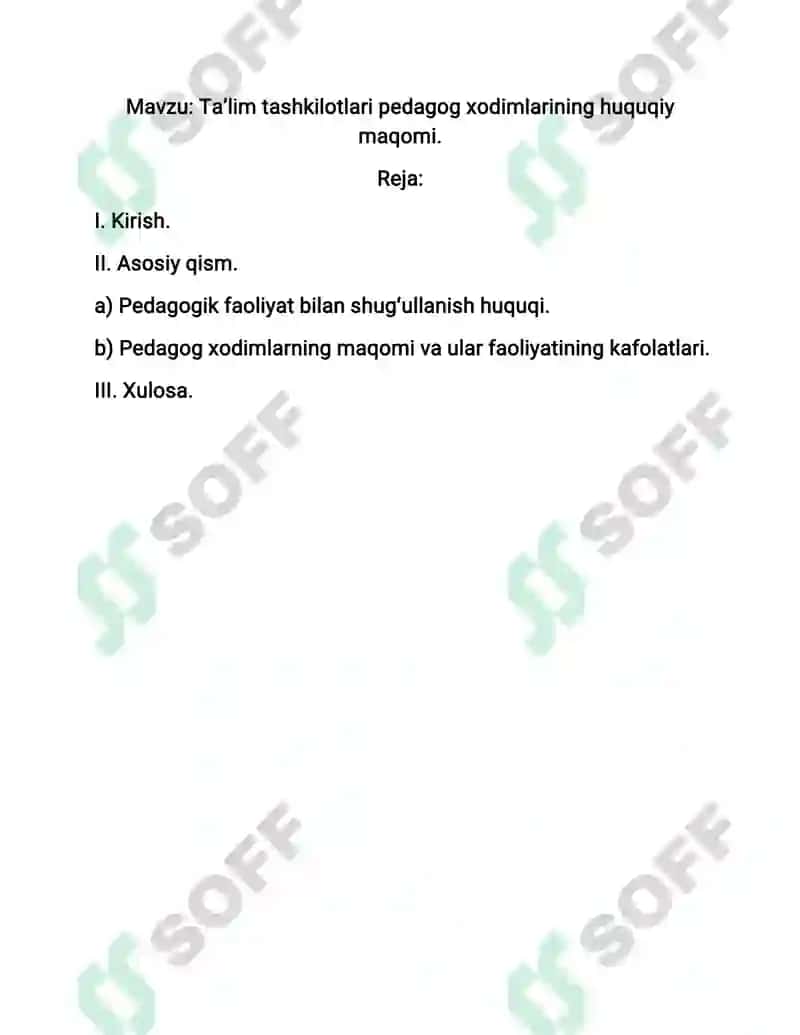 Taʼlim tashkilotlari pedagog xodimlarining huquqiy maqomi. 2