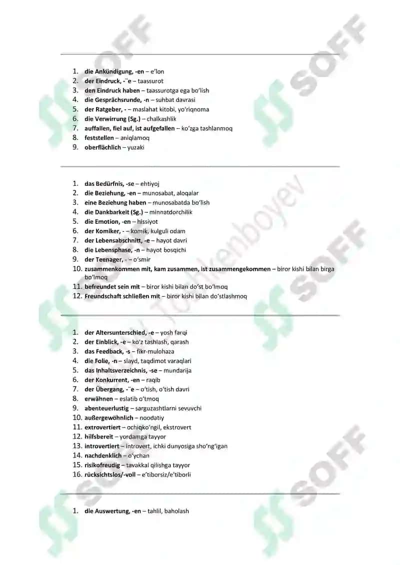 Nemis tilida C2 Lugʻat tarjimalari 2