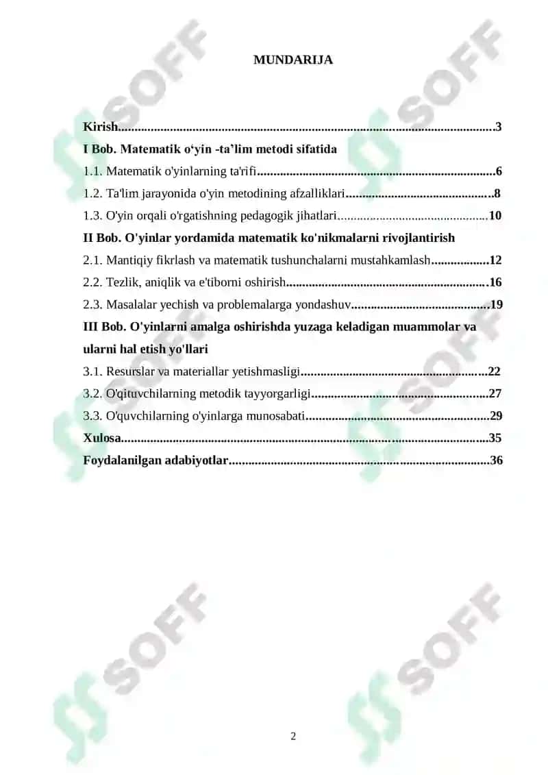Matematik oʻyin -taʼlim metodi sifatida 2