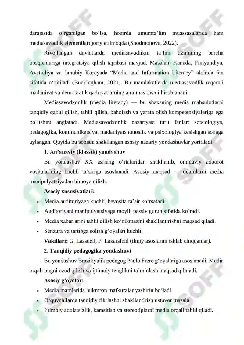 MEDIASAVODXONLIK KONSEPSIYASINING ZAMONAVIY KOMMUNIKATSIYA NAZARIYALARI BILAN UYG‘UNLASHUVI 2