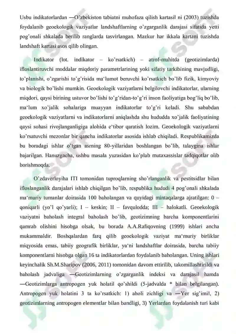 Geoekologik Indikatorlardan foydalanib tabiiy muhit holatini tahlil qilish 2