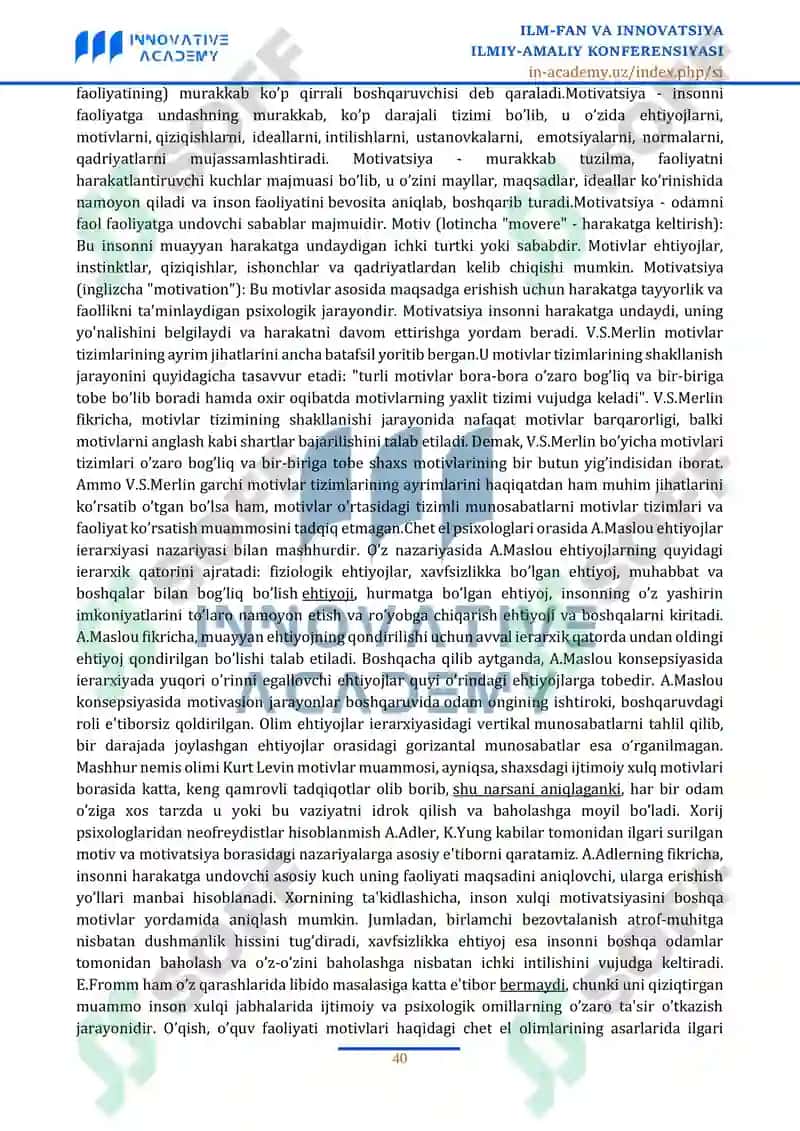 XORIJ PISIXOLOGIYASIDA MOTIV VA MOTIVATSIYA MUAOMMOSI 2