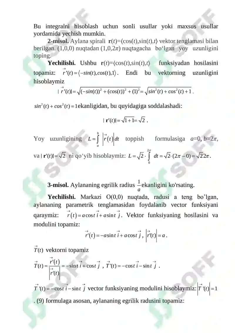 Vektor funksiyalar bilan berilgan yoy va egrilik uzunligi. Tezlik va tezlanish 2