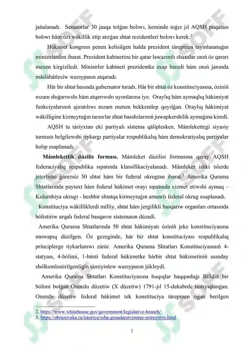 AMERIKA QURAMA SHTATLARÍNÍŃ MÁMLEKETLIK FORMALARÍ tezis 2
