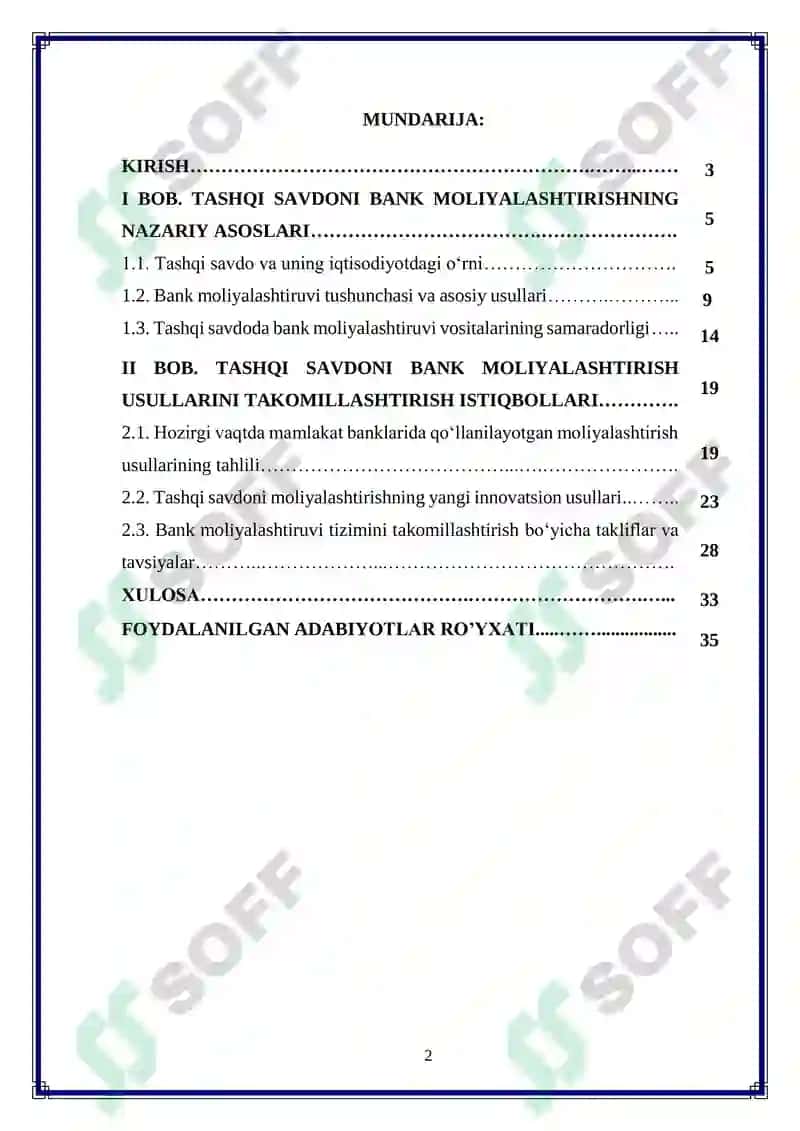 Tashqi savdoni bank moliyalashtiruvi usullarini takomillashtirish 2