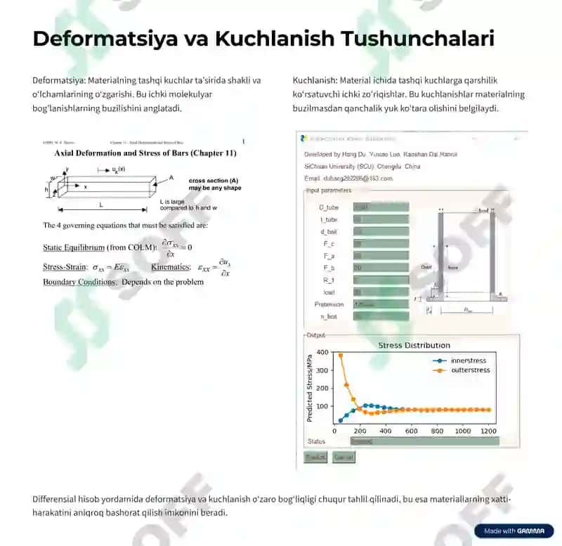 Deformatsiya va Kuchlanish Tahlilida Differensial Hisob Tadbiqlari 2