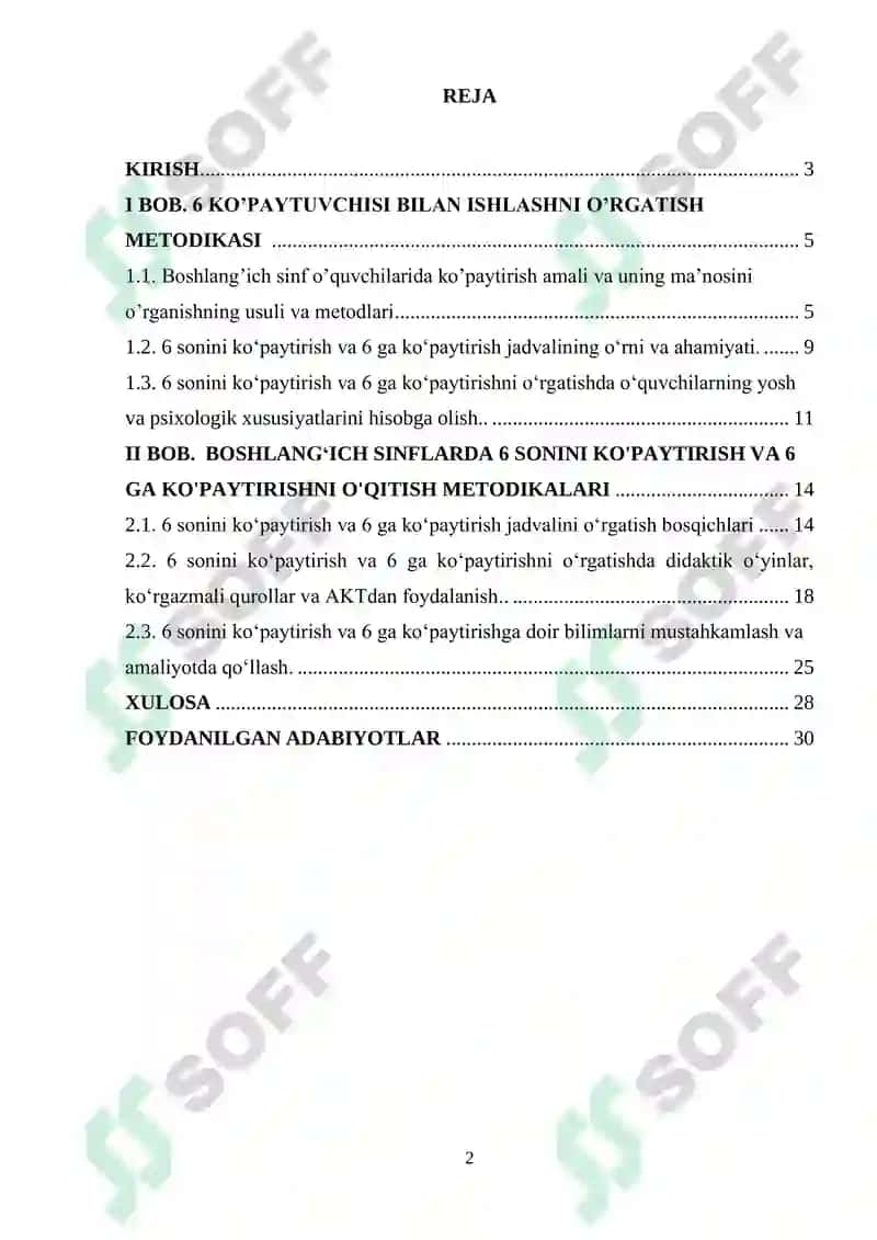 "6 Sonini Ko'paytirish va 6 ga Ko'paytirishni O'rgatish Metodikasi" 2