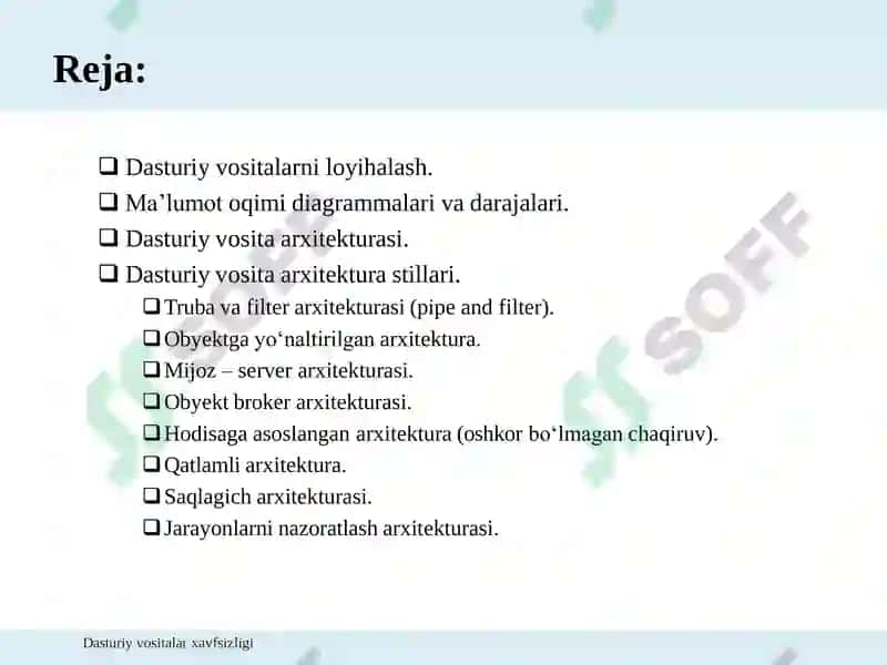 Dasturiy vositalar arxitekturasi va loyihalash 2
