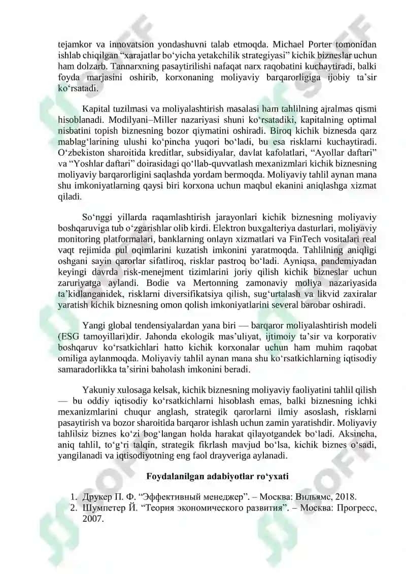 Kichik biznes va tadbirkorlik fanidan esse 2