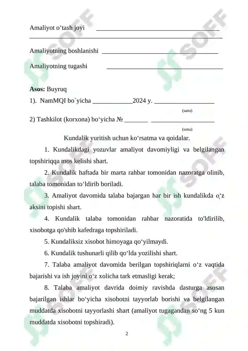 Kundalik Yuritish Uchun Ko'rsatma va Qoidalar 2