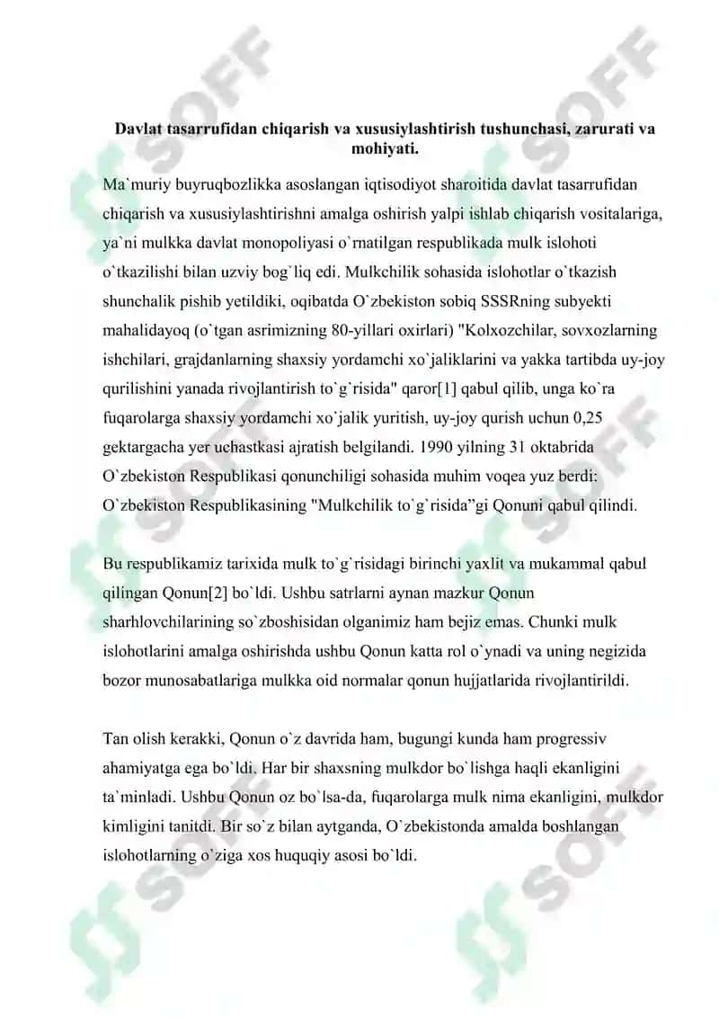 Mulkni Davlat Tasarrufidan Chiqarish 2