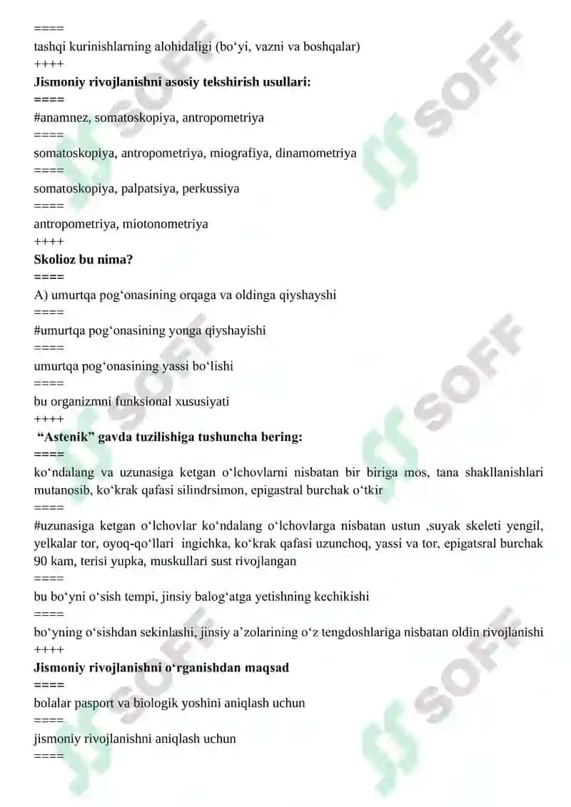 Jismoniy tarbiya gigienasi va sportning tibbiy fiziologik asoslari test 2