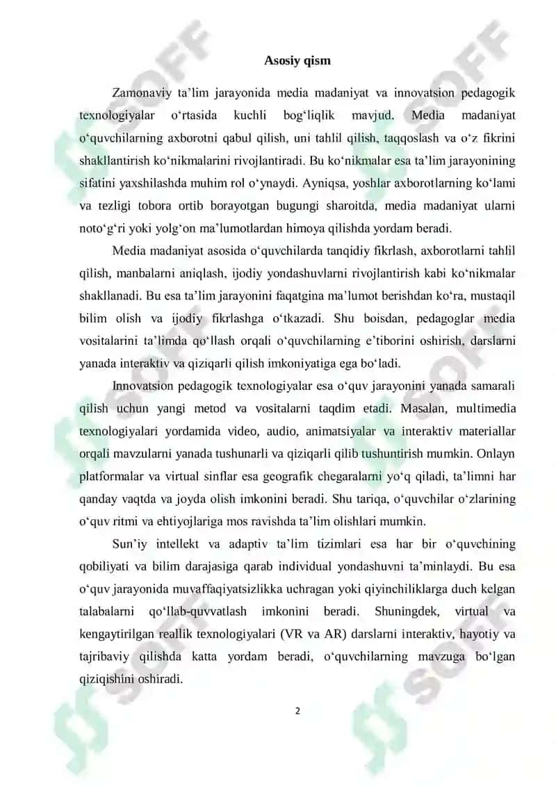 MEDIA MADANIYATI VA INNAVATSION PEDAGOGIK TEXNOLOGIYALAR 2