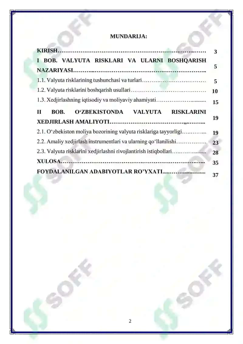O‘zbekistonda valyuta risklarini xedjirlash amaliyotini rivojlantirish 2