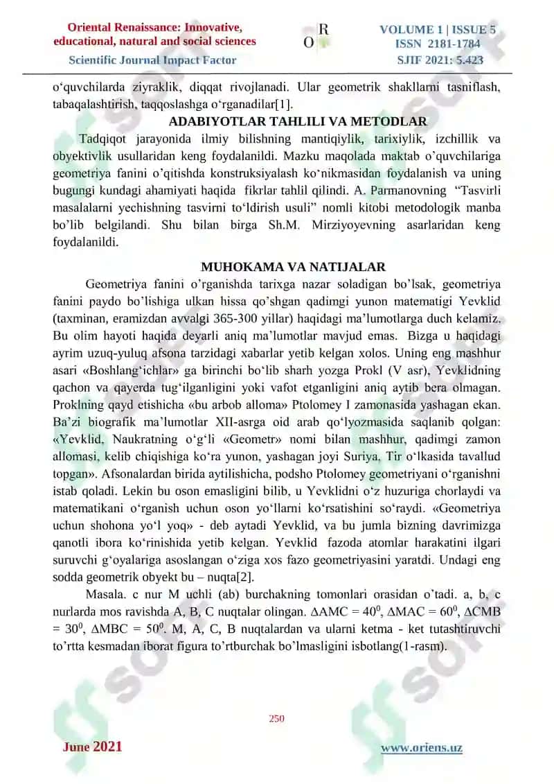 MAKTAB O’QUVCHILARIGA GEOMETRIYA FANINI O’QITISHDA KONSTRUKSIYALASH KO‘NIKMASIDAN FOYDALANISH 2