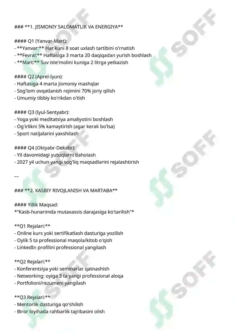 2026 YIL UCHUN MOTIVATSION MAQSADLAR REJASI 2
