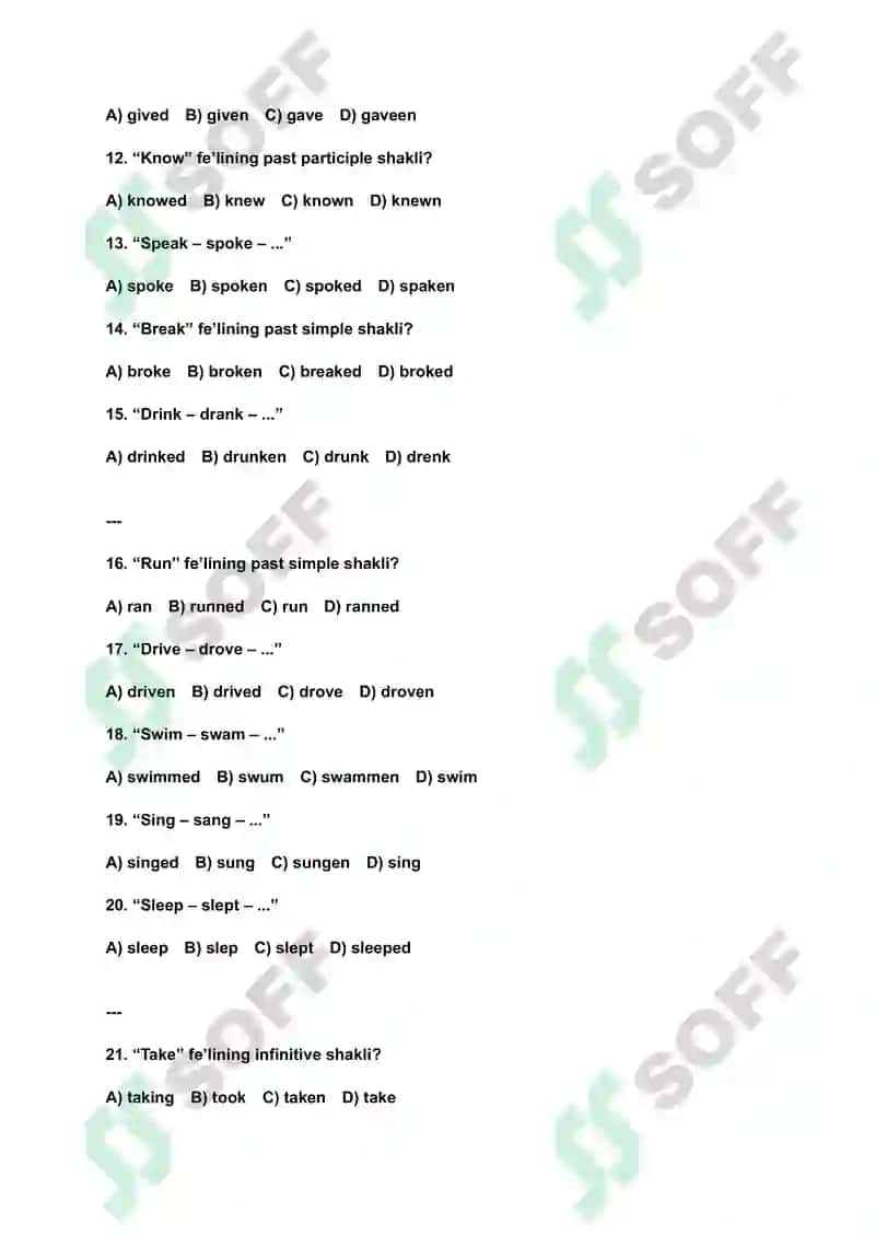 Irregular Verbs – 30 ta Test 2