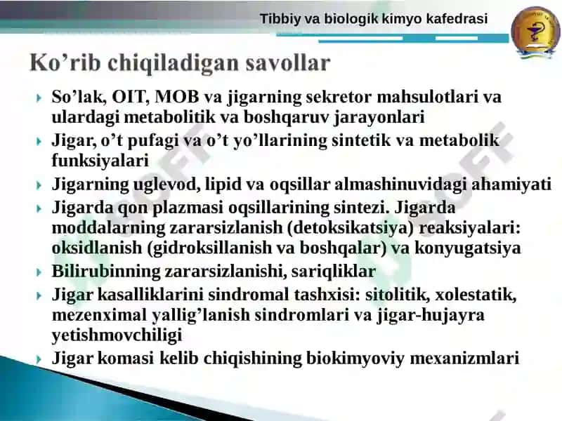 So’lak, OIT, MOB va jigarning sekretor mаhsulоtlаri va ulardagi metabolitik va bоshqаruv jarayonlari 2