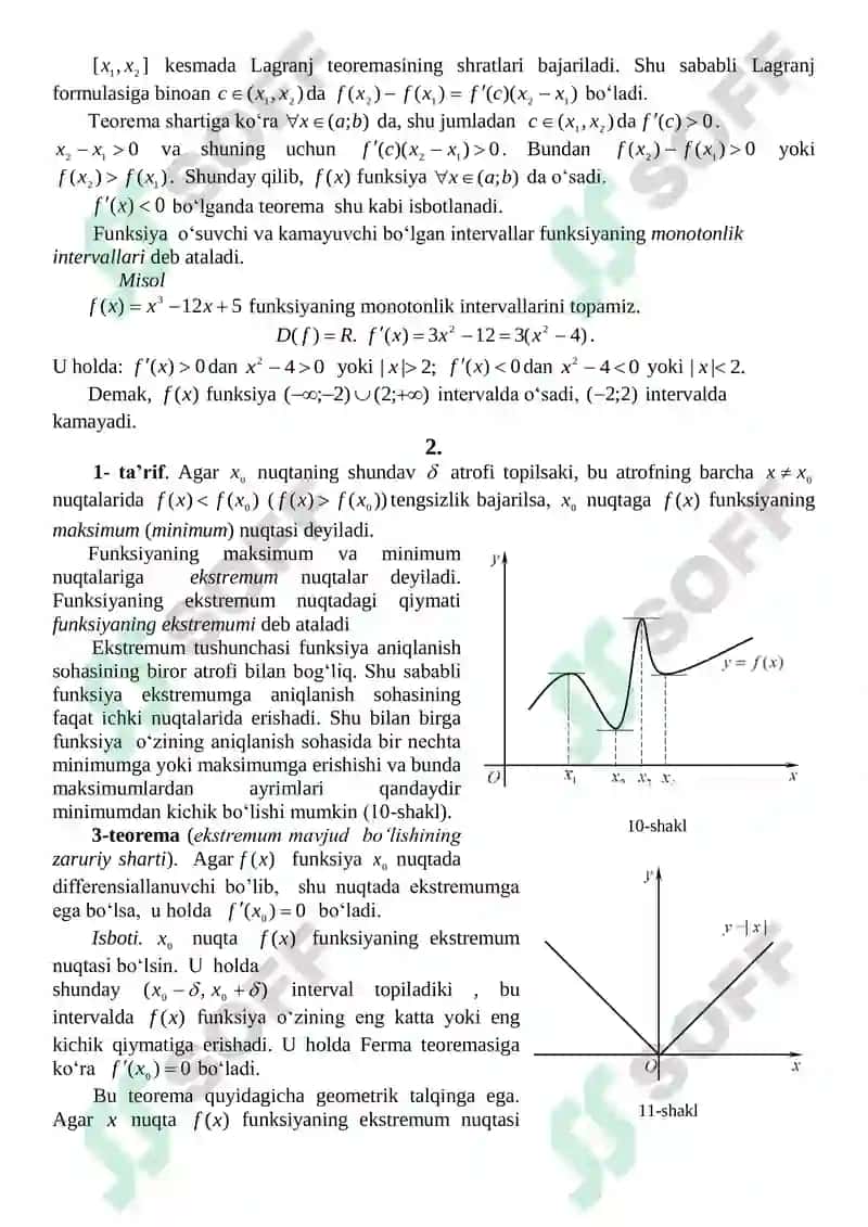 Funksiyaning ekstremumlari 2