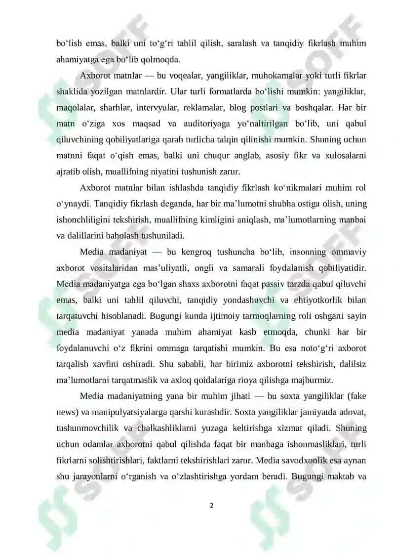 Axborot matnlar bilan ishlash va media madaniyat 2