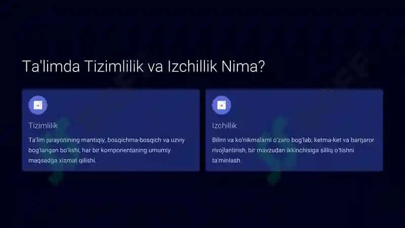 Ta'limning tizimlilik va izchillik prinsiplarini amalga oshirish qoidalarini amalga oshirish qoidalari 2
