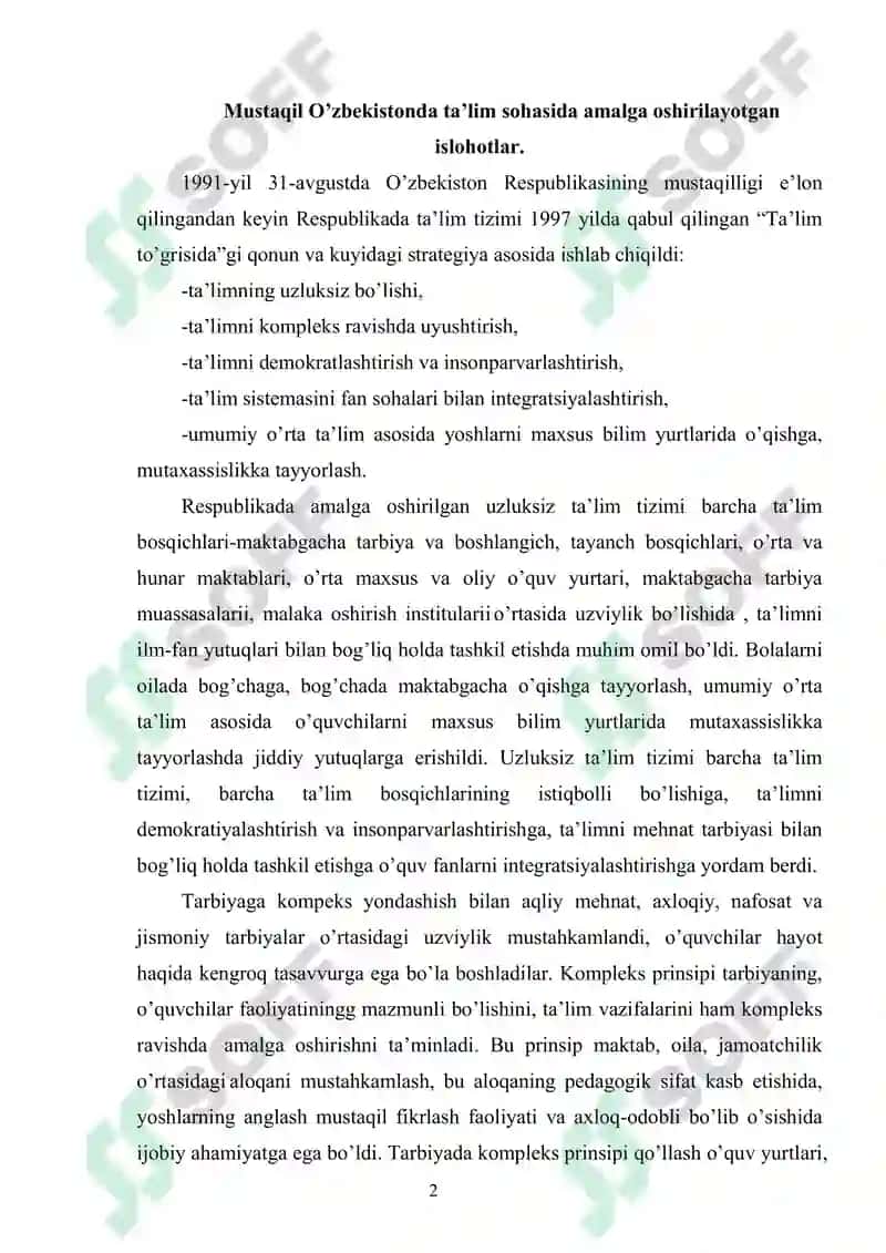 Mustaqil O’zbekistonda ta’lim sohasida amalga oshirilayotgan islohotlar 2