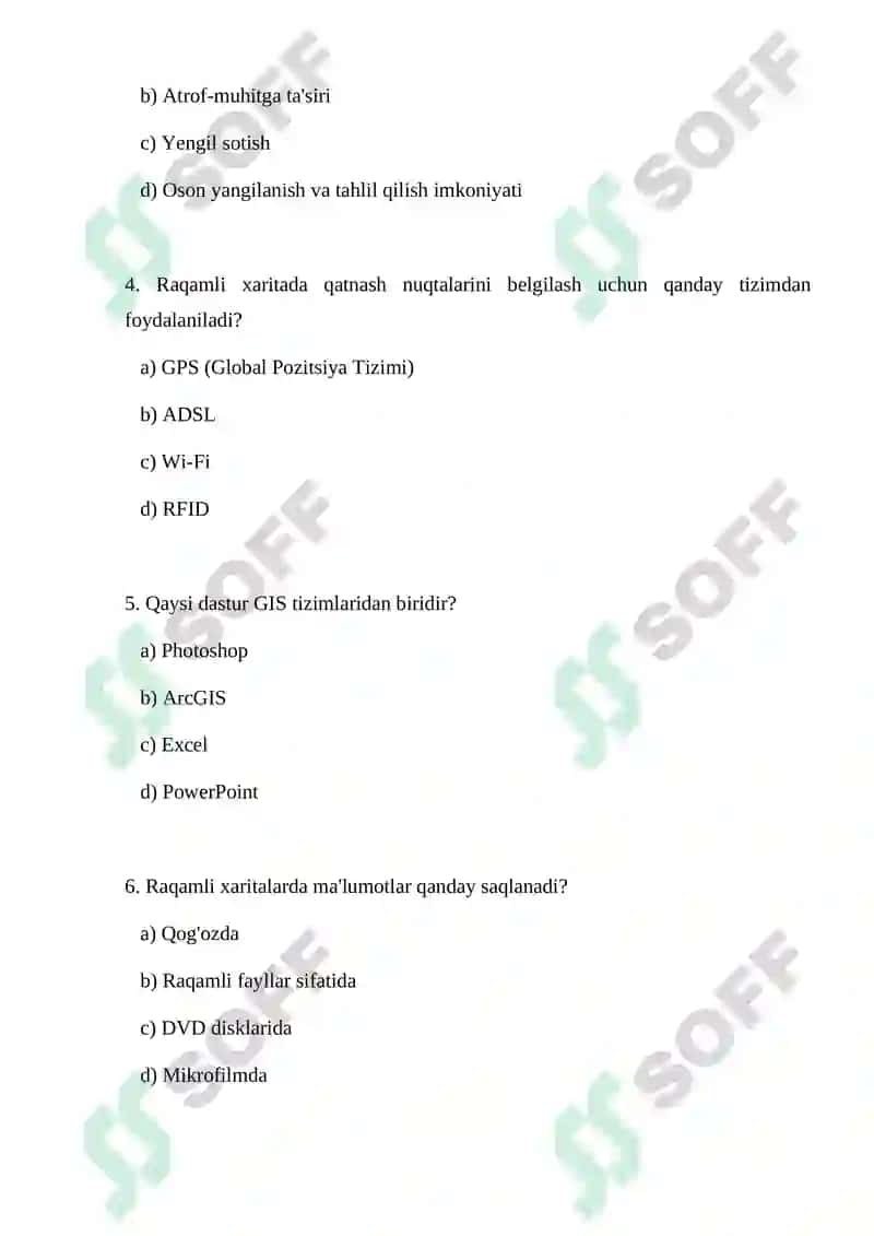 Raqamli va elektron xaritalar (test) 2