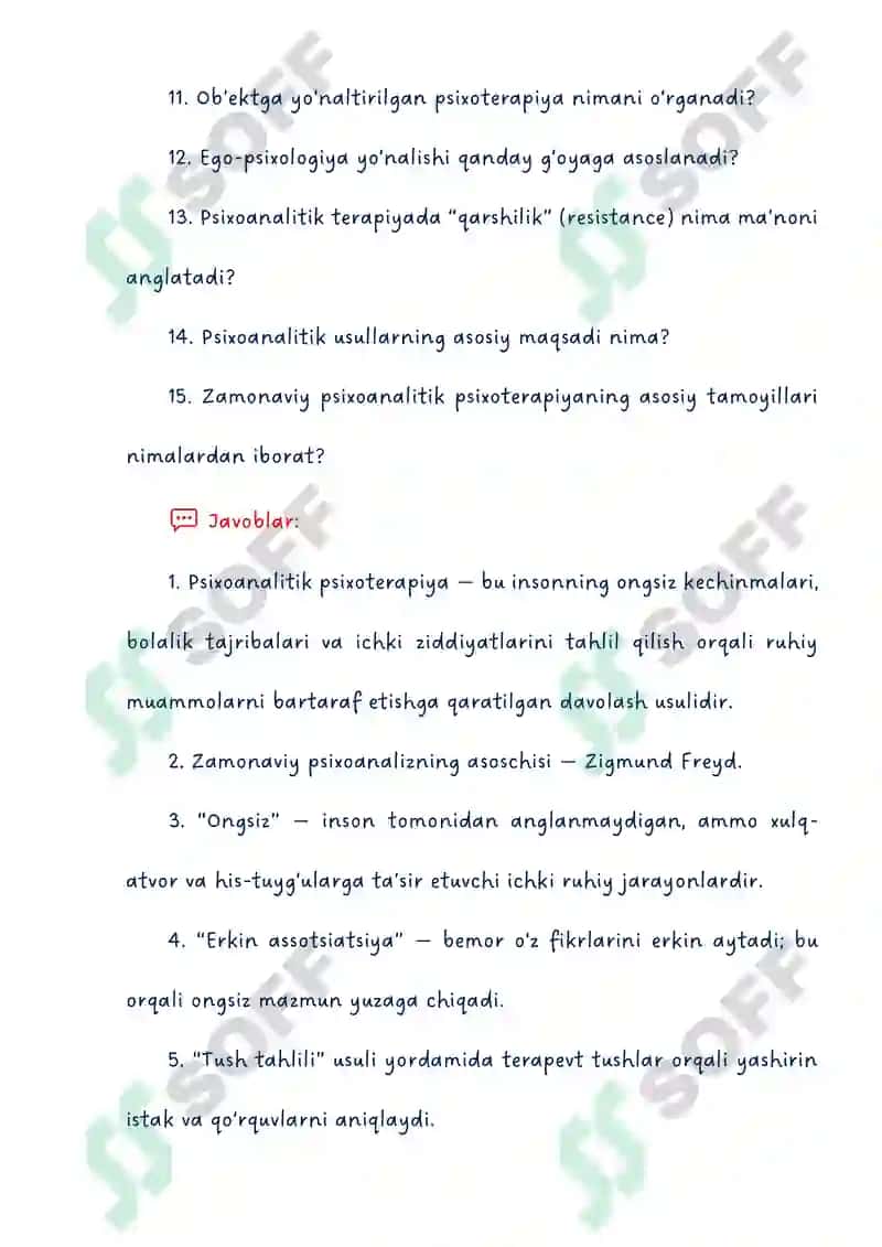Zamonaviy psixoanalitik psixoterapiya usullari va tamoyillari 2