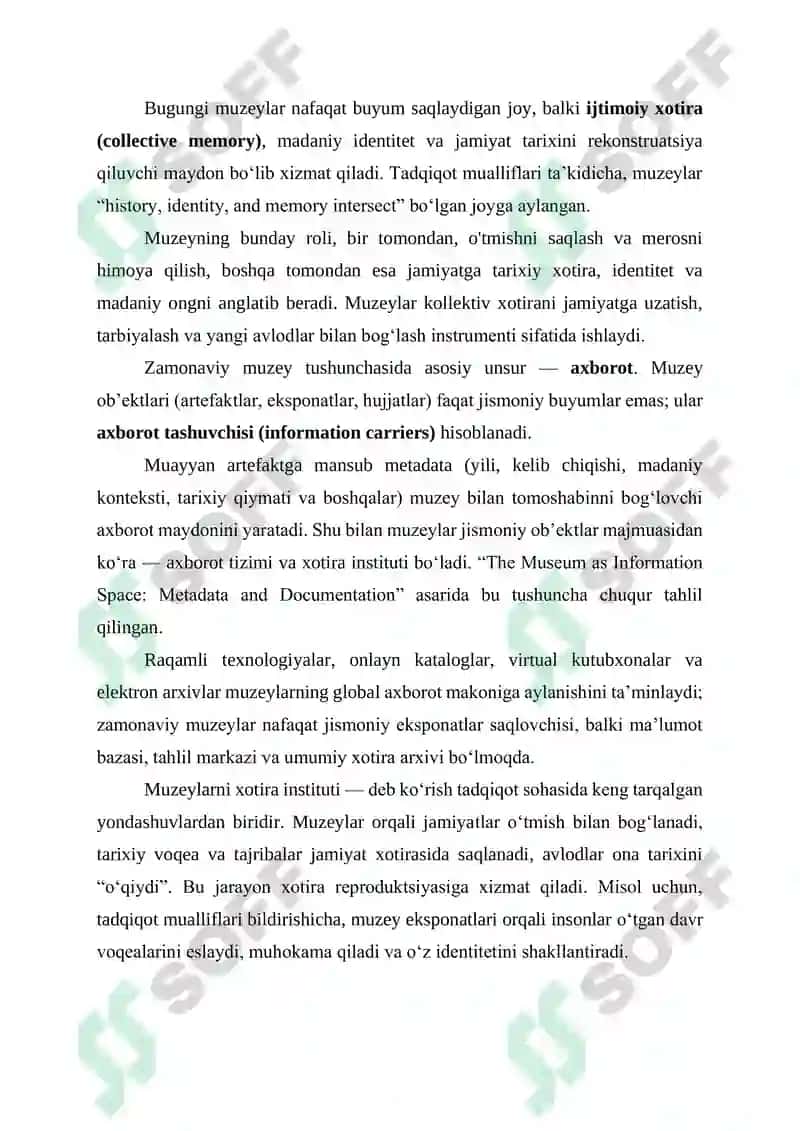 MUZEYLAR AXBOROT MAKONI SIFATIDA: TARIXIY XOTIRA REPRODUKTSIYASI VA MA’NAVIY MEROSNI SAQLASH STRATEGIYALARI 2