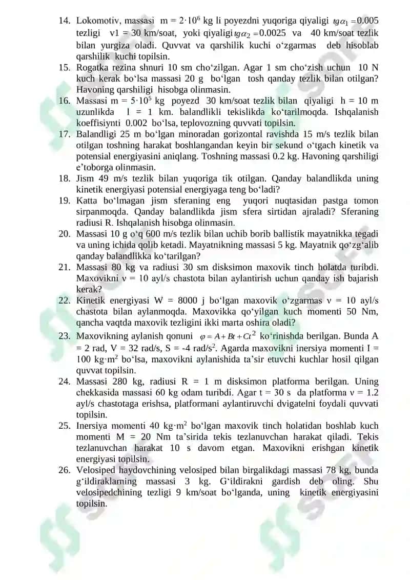 MEXANIK ISH. QUVVAT. POTENSIAL ENERGIYA. MEXANIKADA ENERGIYANING SAQLANISH QONUNI 2