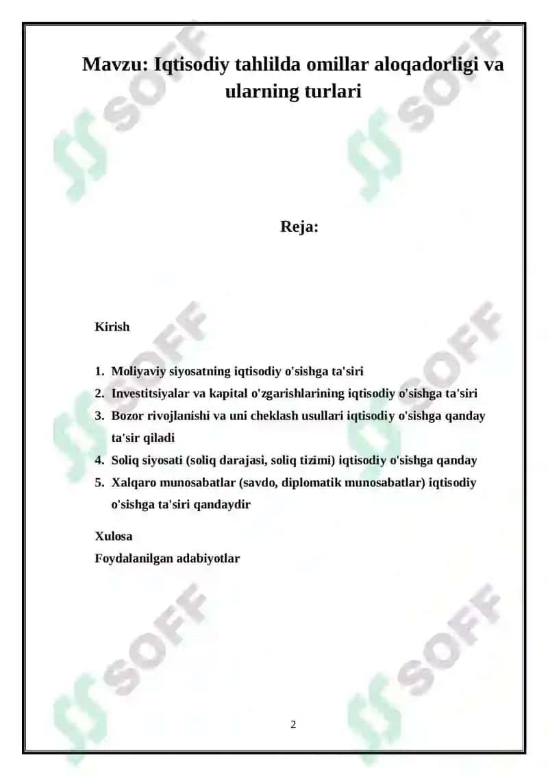 Iqtisodiy tahlilda omillar aloqadorligi va ularning turlari 2