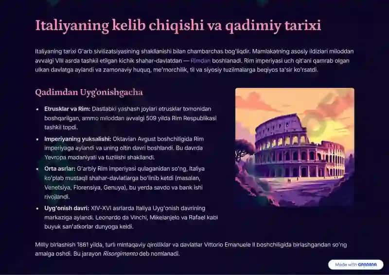 Italiya: Kelib chiqishi, Aholisi, Moliyasi va Yashash Tarzi 2