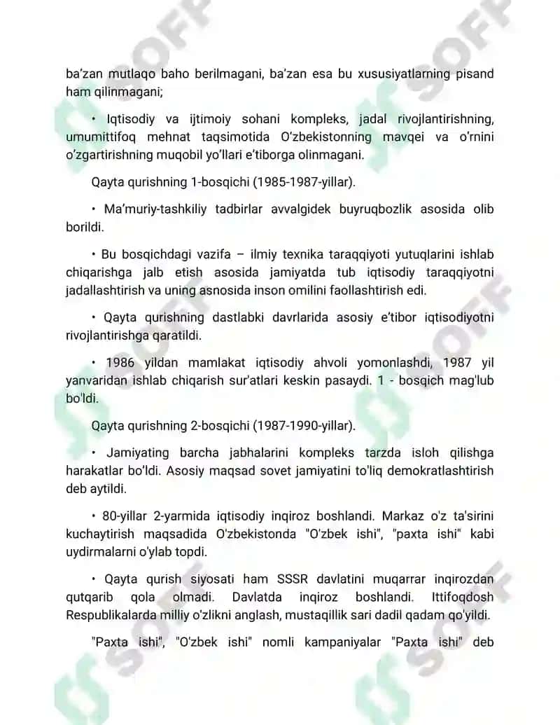 XX asrning 80-yillari sinfida Oʻzbekistonda siyosiy, iqtisodiy va ijtimoiy muammolar. 2